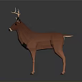 Low Poly Brown Deer Sculpture With Antlers Standing On Gray Background 3d model
