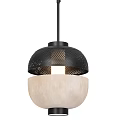 Modern Pendant Light With Black Perforated Shade And Beige Lampshade Design