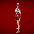 Female Character in Red and White Racing Suit With Cap Glasses and RACING Logo
