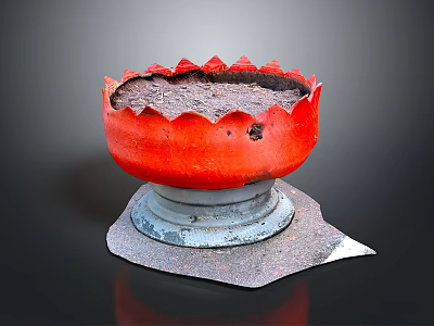Charming Red Garden Decor Container With Petal Shaped Edge And Gray Base 3d model