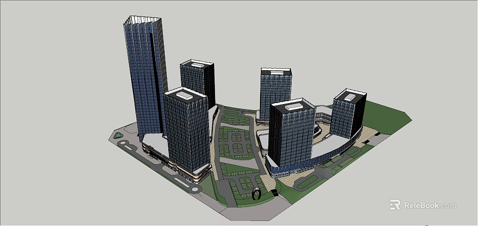 Modern High Rise Office Towers With Landscaped Plaza And Green Courtyard 3d model 