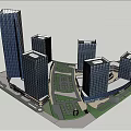 Modern High Rise Office Towers With Landscaped Plaza And Green Courtyard