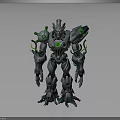 Mechanical Robot Design With Green Illuminated Parts And Metallic Armor Structure