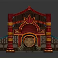 Traditional Chinese Architecture With Red Curved Roof Colorful Pillars And Ornate Decorations