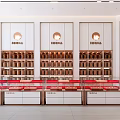 Elegant Specialty Store Interior With White Shelves Round Lights Jars And Red Display Counters
