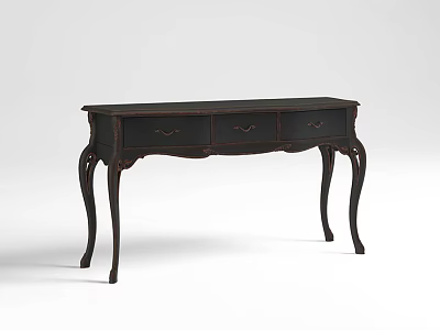 Classic Black Console Table with Three Drawers Gold Handles and Curved Legs 3d model