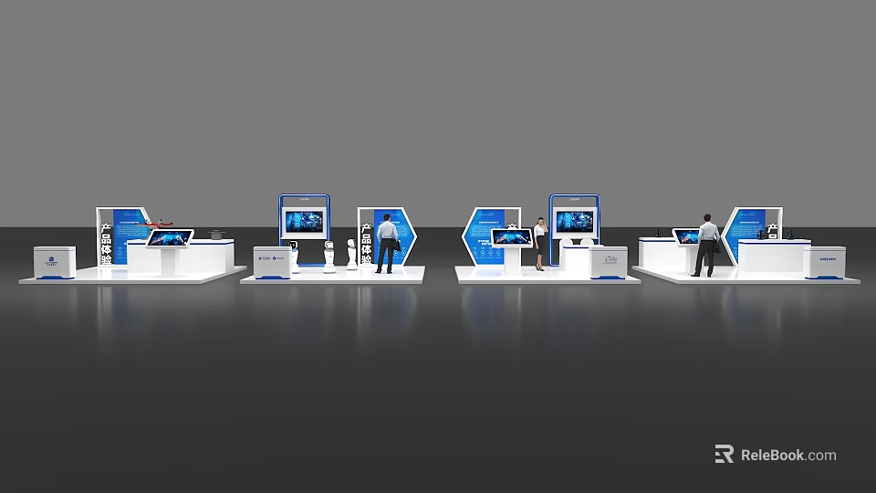 Modern Exhibition Booth Design With Digital Screens And Interactive Displays 3d model 