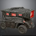Industrial Sci Fi Mechanical Vehicle With Red Display Screens Metal Pipes And Wheels