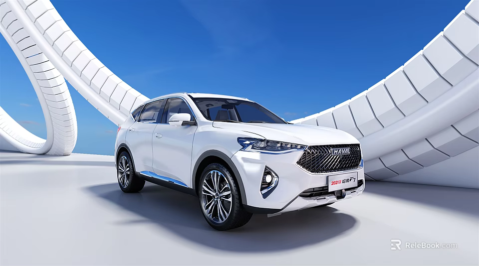 White SUV With Modern Sleek Exterior Design Against Blue Sky And Futuristic Architecture 3d model 