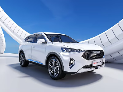 White SUV With Modern Sleek Exterior Design Against Blue Sky And Futuristic Architecture 3d model