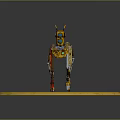 Yellow Mechanical Dog With Visible Metal Joints Standing On Circular Platform