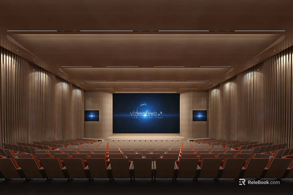Spacious Conference Room With Large Main Screen Side Displays And Comfortable Seats 3d model 