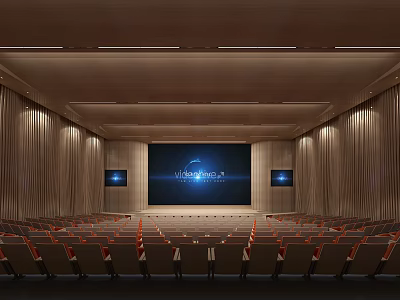 Spacious Conference Room With Large Main Screen Side Displays And Comfortable Seats 3d model