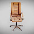Elegant Brown Leather Office Chair with Striped Backrest Armrests Swivel Wheels and Metal Base