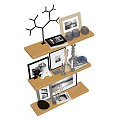 Wooden Wall Cabinets With Multiple Shelves Holding Photo Frames And Decorative Ornaments