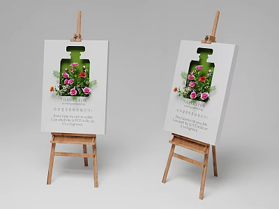 Decorative Ornament Set With Wooden Easels Canvas Boards And Floral Vase Design 3d model