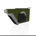 Green Mechanical Component With Protruding Gray Metal Frame And Black Square Module