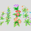 Cartoon Scene Featuring Colorful Vibrant Flowers With Various Colors And Green Leaves