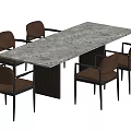 Modern Dining Table Set With Marble Tabletop And Brown Leather Chairs 3d model