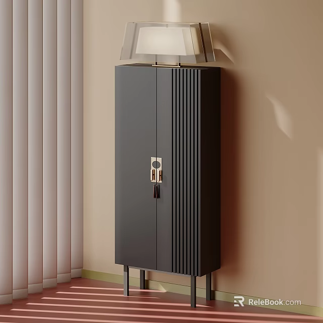 Modern Luxury Dark Grey Entryway Side Cabinet With Unique Metal Handles For Home Storage 3d model 