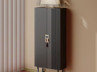 Modern Luxury Dark Grey Entryway Side Cabinet With Unique Metal Handles For Home Storage 3d model