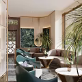 Elegant Luxury Restaurant Interior With Marble Counter Wine Rack Wall Chandeliers Dining Tables And Large Windows
