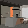 Modern Open Kitchen Bar Counter Design With Hanging Lights And Stools