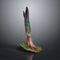 Natural Wood And Stone Decorative Stump With Green Mossy Base And Textured Trunk