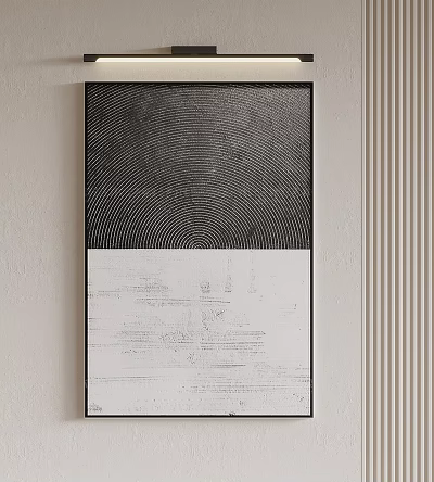Modern Decorative Painting With Black Concentric Circle Pattern And White Text Details On Wall 3d model