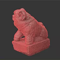 Ancient Stone Lion Statue Kneeling On Square Pedestal With Carved Details