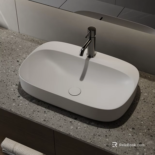 Minimalist Modern White Bathroom Washbasin With Gray Countertop And Silver Faucet 3d model 