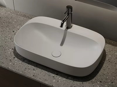 Minimalist Modern White Bathroom Washbasin With Gray Countertop And Silver Faucet 3d model