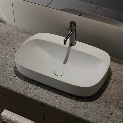 Minimalist Modern White Bathroom Washbasin With Gray Countertop And Silver Faucet 3d model