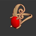 Gold Ring With Red Gemstone Curved Filigree Design And Shiny Surface 3d model