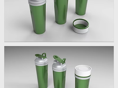 Green Stainless Steel Cups With Silver Lids Green Handles And White Caps Design 3d model