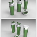 Green Stainless Steel Cups With Silver Lids Green Handles And White Caps Design