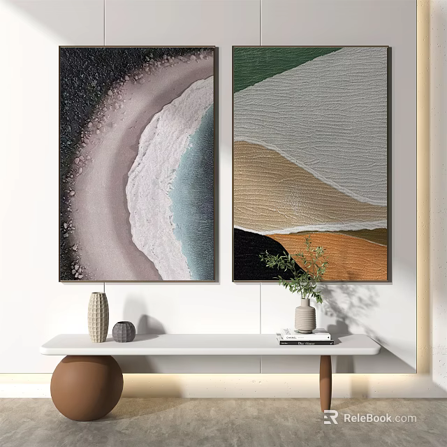 Abstract Wall Paintings With Colorful Patterns In Modern Interior Decor Setup 3d model