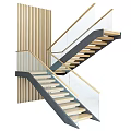 Modern Staircase Interior Design With Wooden Steps Glass Railings And Concrete Structure