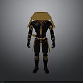 Black And Gold Decorative Armor With Pyramid Headpiece And Striped Accents