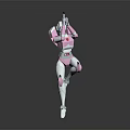 Game Movie Character Pink And White Mech Robot With Gun Standing Pose