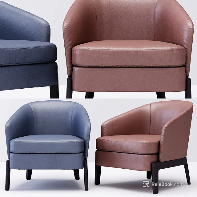 Modern Leather Single Sofa With Blue And Brown Color Options 3d model