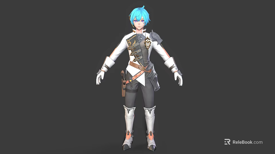 3D Fantasy Character With Blue Hair White Clothing And Decorative Armor Details 3d model 