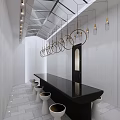 Modern Bubble Tea Shop Interior Design With White Walls Marble Bar Counter And Pendant Lights