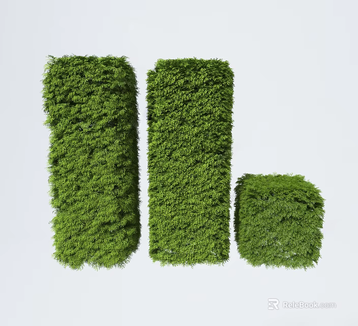 Green Trimmed Shrubs in Geometric Shapes with Three Different Sizes 3d model