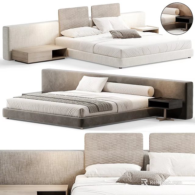 Elegant Modern Double Bed Interior With Upholstered Headboard And Bedside Table 3d model