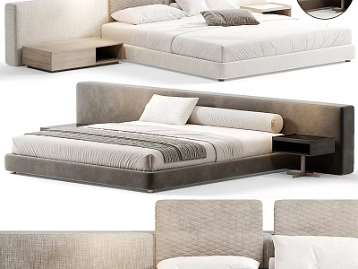 Elegant Modern Double Bed Interior With Upholstered Headboard And Bedside Table 3d model