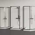 Three Modern Shower Systems in Glass Shower Enclosures with Black Frames 3d model
