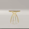 Elegant Modern Side Table With Round Marble Top And Gold Metal Geometric Base