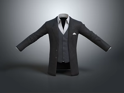 Classic Men's Formal Suit Jacket With White Shirt Waistcoat And Pocket Square 3d model