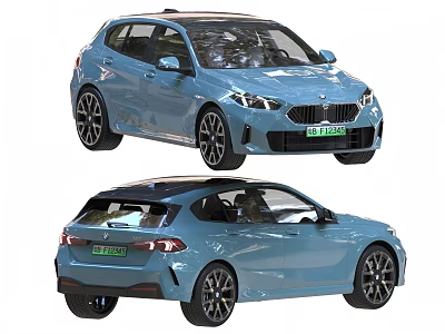 Blue BMW Hatchback Car Modern Sporty Exterior Design With Stylish Black Wheels 3d model